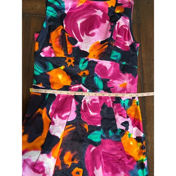 St. John Floral Dress Watercolor Sleeveless Pencil Sheath Lined Silk Pockets 6 - Picture 8 of 13